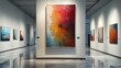 © visoot - A modern and abstract painting hanging on the white wall of the art exhibition hall. Generative AI.