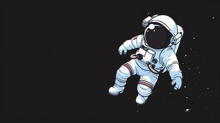 Wall Mural - A cartoon astronaut floats in space against a black background with stars.