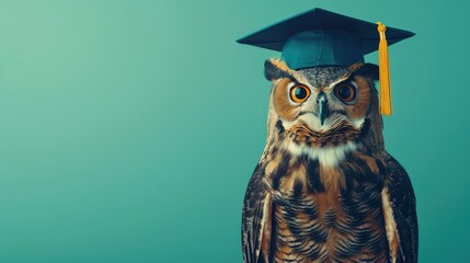Wise owl wearing graduation cap symbolizes knowledge and learning