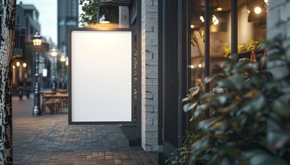 Sticker - Restaurant marketing concept with white paper poster mockup outdoors