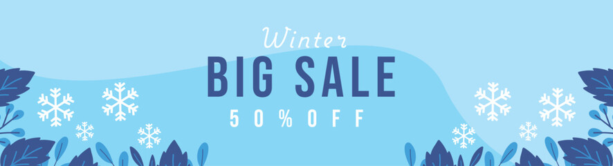Winter sale banner template with snow flakes and leaves, sale design Vector illustration