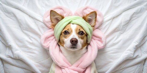 Wall Mural - cute dog lying down in bed