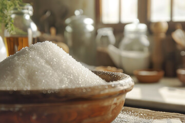 Canvas Print - Close-Up of Granulated Sugar in Sunlit Rustic Kitchen