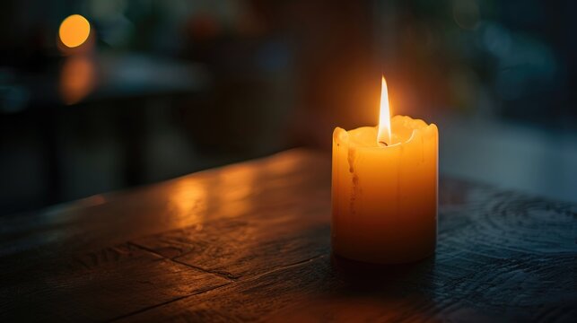 Captivating candle flame casting a soft glow on a somber dark background, creating a sense of warmth and solace