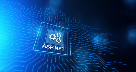 ASP.NET Development programming language concept on virtual screen.