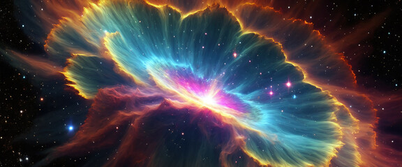 illustrative depiction of a bright supernova explosion, the end of a star in the universe