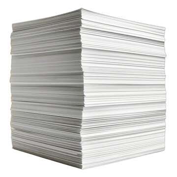 ream of white paper, stack of blank sheets isolated on transparent background
