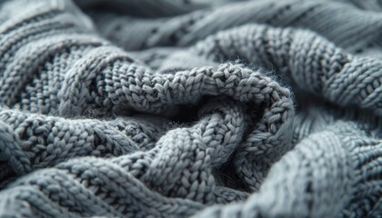 Canvas Print - Warm grey knitted sweater or scarf Cozy home atmosphere composition Wool fabric close up background Comfortable style cloth Wavy folds material Soft focus