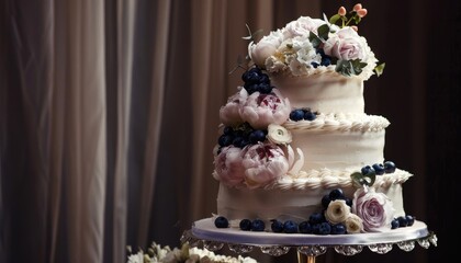 Sticker - Wedding cake adorned with flowers and blueberries in dark