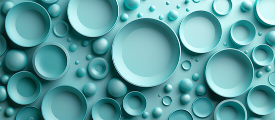 Wall Mural - Teal circles and polygons forming an abstract pattern on a white background. 32k, full ultra HD, high resolution.