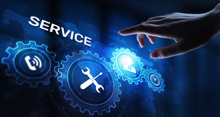 Fototapete - Service support customer help call center Business technology button on virtual screen.