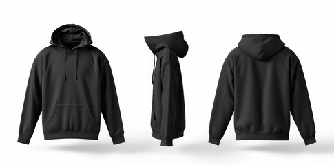 Blank black male hooded sweatshirt with clipping path, mens hoody with zipped for your design mockup, isolated on white background. Sport winter clothes template.