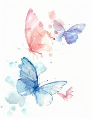 The watercolor wreath of butterflies is isolated against a white background.