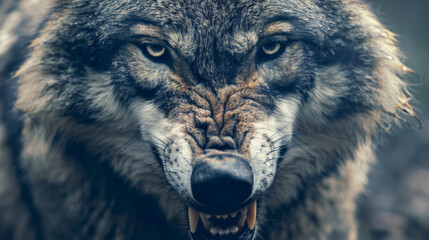 Wall Mural - An ugly wolf with a menacing look on its face