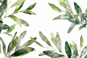 Poster - Greenery clipart for greeting cards, decorations, invitations, and stationery design. Handpainted watercolor illustration of olive branches and foliage. Greenery clipart for greeting cards,