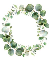 Wall Mural - Featuring green eucalyptus leaves and flowers in watercolor.