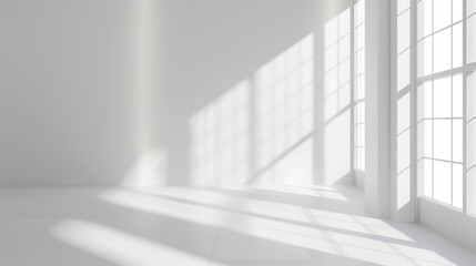 Poster - 3D rendering of a white room with incident light from a window.