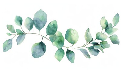 Wall Mural - Hand painted modern watercolor green eucalyptus branch.