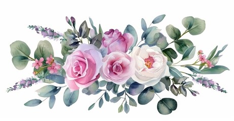 Wildflowers and green branches in a watercolor wreath.
