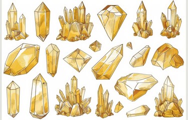 Wall Mural - Crystals with golden texture drawn in geometric shapes.