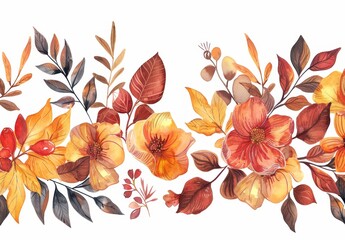 Wall Mural - Modern watercolor banner featuring vibrant autumn foliage.