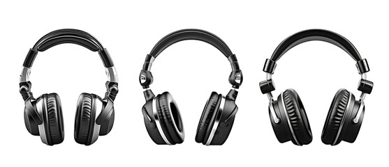 Set of professional computer headphones, headphones for mobile and laptops, cut out png on transparent background