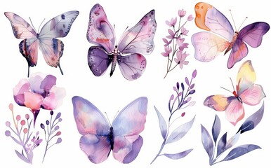 Poster - This is a modern clipart set of pink butterflies that has been hand painted in watercolor. It can be used for birthday invitations, wedding decorations, and invitations for a party.