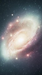 Wall Mural - Bright spiral galaxy with blue hues and star clusters.