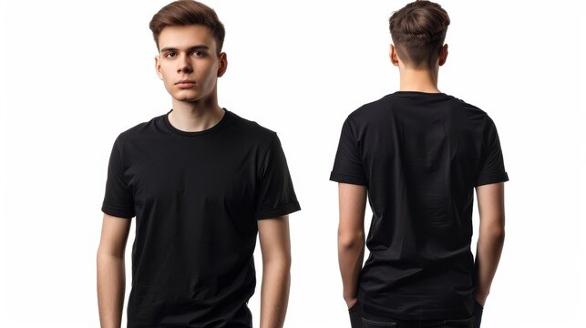 Design men's T-shirt template and mockup with front and back views, isolated on white background.