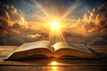 open bible with a light shining on it
