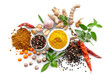 © Miquel - A variety of spices and herbs are displayed on a white background