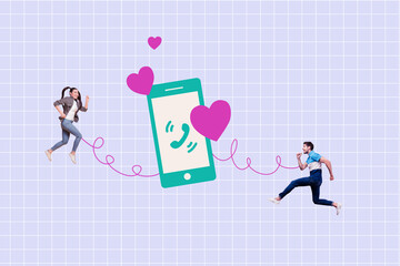 Sticker - Creative picture young couple lovers social media network phone ring date match app love affection sympathy relationship