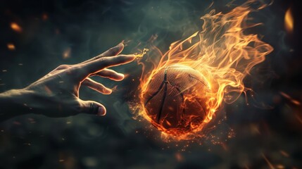 Wall Mural - a hand reaching out to a flaming basketball