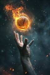 Wall Mural - a hand reaching out to a flaming basketball