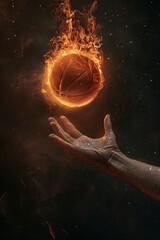 Wall Mural - a hand reaching out to a flaming basketball