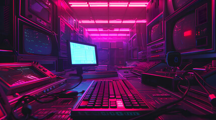 Wall Mural - a 90s synthwave computer screen