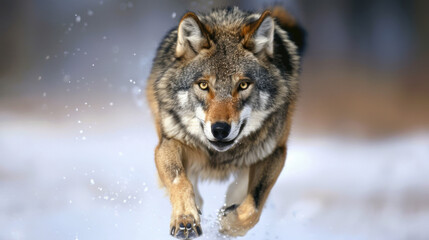Wall Mural - a wolf is running after his victim through the snow,