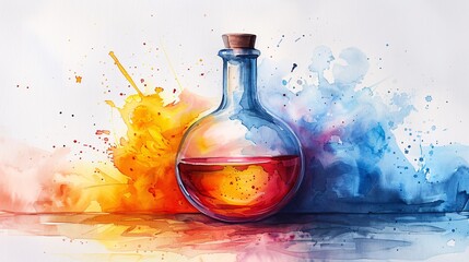 Canvas Print - Watercolor Painting of a Bottle with Splashes of Color.