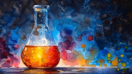 Canvas Print - Watercolor painting of a flask with a colorful background.