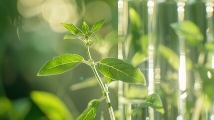 Sticker - Close up of a plant in a test tube with a blurred background Biological chemistry