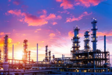 Wall Mural - An oil refinery at sunset