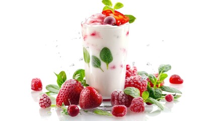 Wall Mural - A smoothie made with fruits, yogurt, and spinach