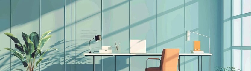 Wall Mural - Abstract and Minimalist Digital of a Contemporary Office Wallpaper Design with Geometric Shapes and Patterns,Providing Ample Copyspace for Overlaying Text or Graphics.