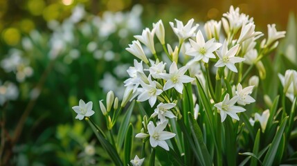 Poster - Blooming White Star of Bethlehem Flowers in Springtime Garden