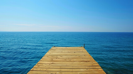 Canvas Print - Peaceful and tranquil wallpaper featuring a wooden dock or pier extending into a calm,reflective sea or lake at sunset.