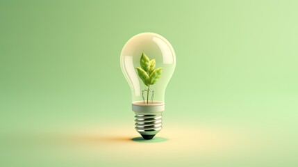 Wall Mural - light bulb with green leaves