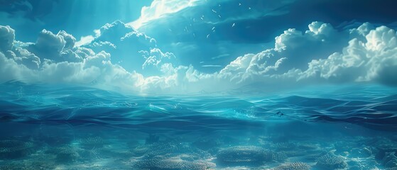 Wall Mural - serene summer seascape with bright blue sky and ocean meeting at the horizon line