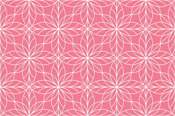 Flower geometric pattern. Seamless vector background. White and pink ornament. Ornament for fabric, wallpaper, packaging. Decorative print