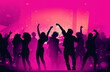 © AiArtVision - a group of people dancing in a disco scene with a pink background and a pink and purple background with a silhouette of a group of people dancing