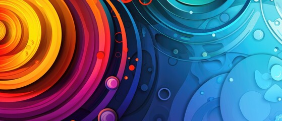 Canvas Print - futuristic abstract background with bright blue and colorful curved circles featuring modern vector 